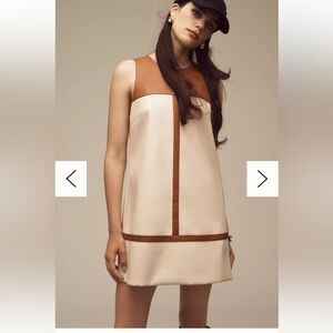 Anthology leather Elegant Cream and Brown Sleeveless Dress faux leather